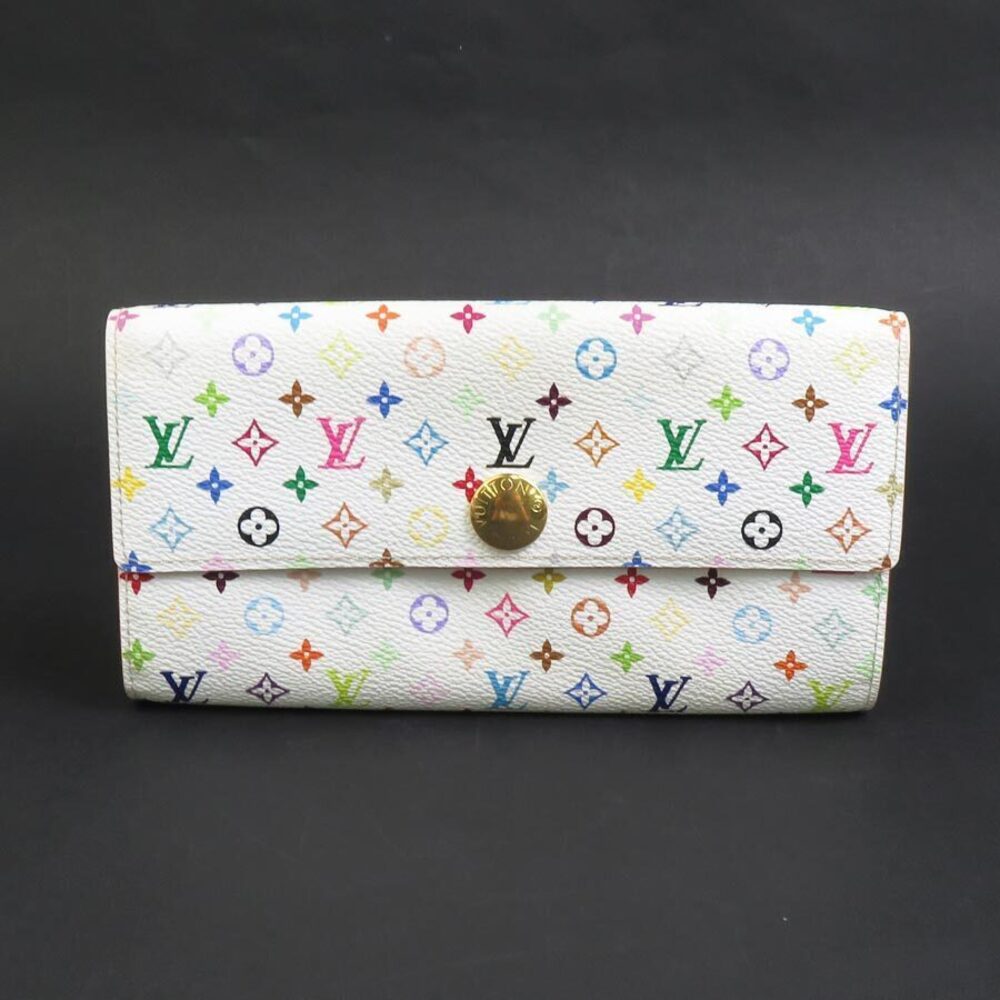 Louis Vuitton Wallet Monogram Multicolor Canvas Leather Blanc White Gold